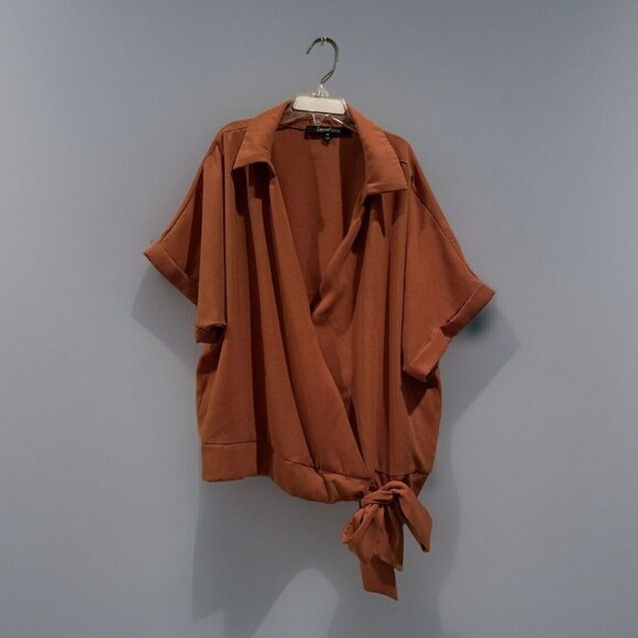 Sweet Rain V-neck Tie Front Collar Blouse Rust Orange Juniors Size Medium - Picture 1 of 7
